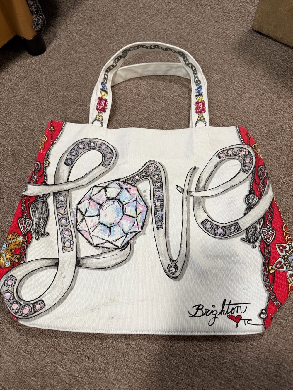 Brighton White & Red 'Love' Canvas Tote